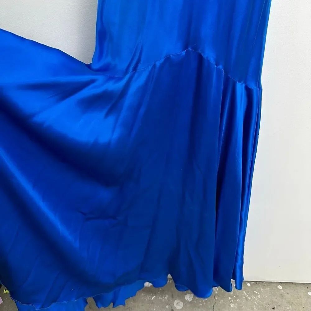Cache Vintage Cobalt Blue Liquid Silk Halter Fishtail Maxi Gown - Picture 14 of 16